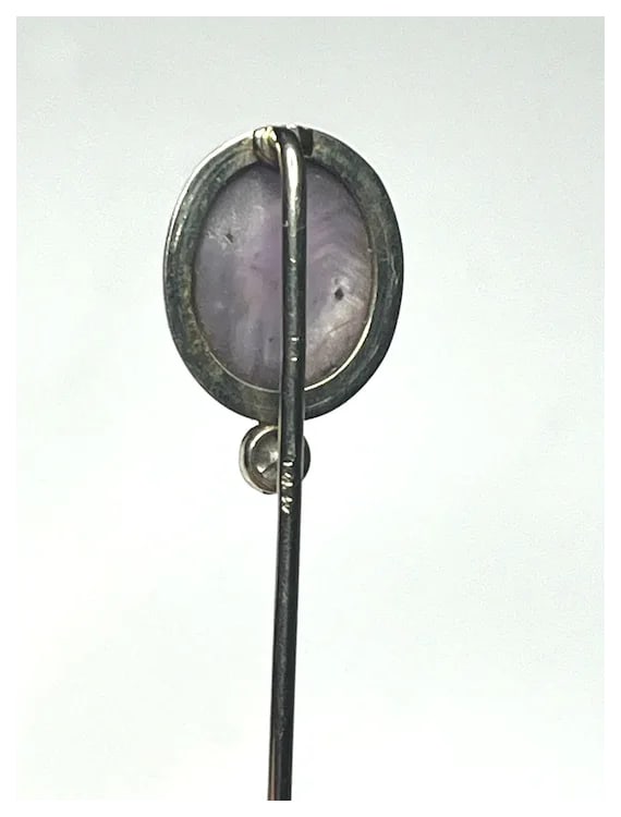 Vintage 14k Gold Amethyst Cabochon and Diamond Stickpin - 8