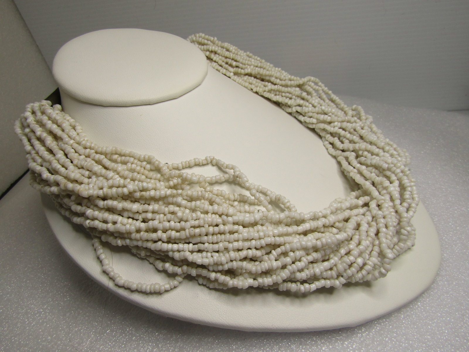Vintage Multi-Strand White Beaded Necklace, 18" 1970's-1980's - 2