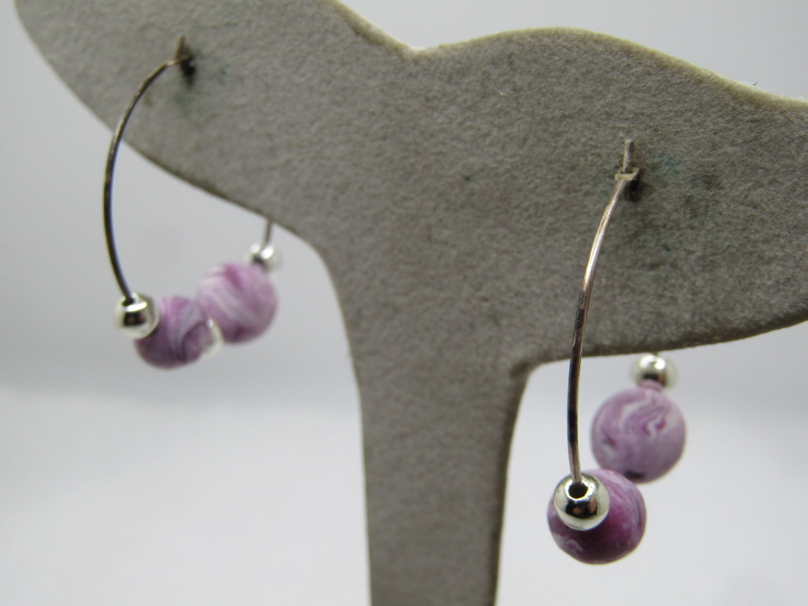 Sterling Lavender Purple Beaded Necklace,20", and Pierced Earrings 1990's - 10