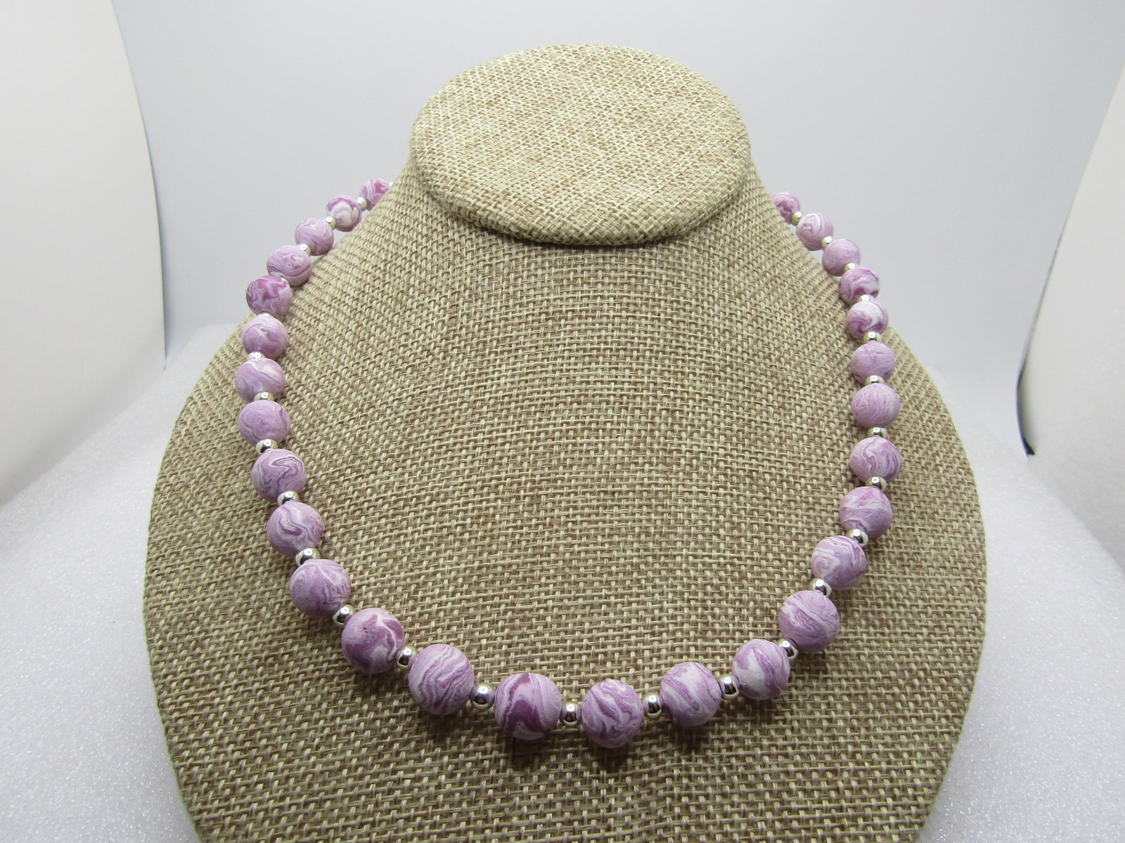 Sterling Lavender Purple Beaded Necklace,20", and Pierced Earrings 1990's - 2