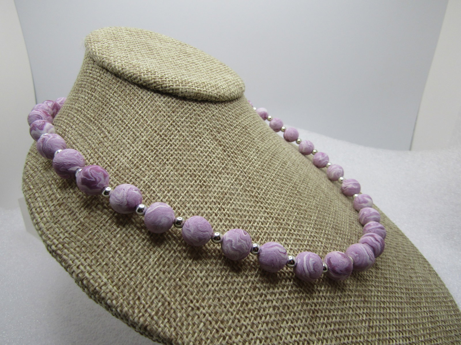 Sterling Lavender Purple Beaded Necklace,20", and Pierced Earrings 1990's - 4