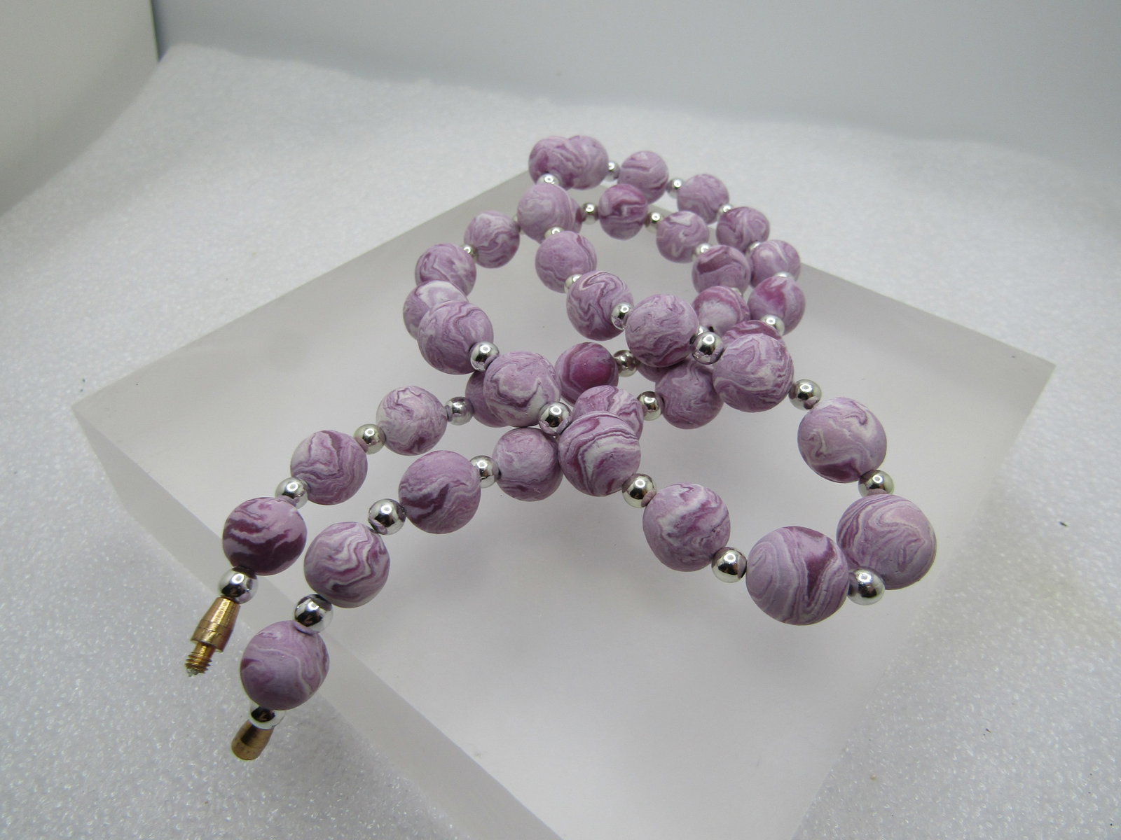 Sterling Lavender Purple Beaded Necklace,20", and Pierced Earrings 1990's - 5