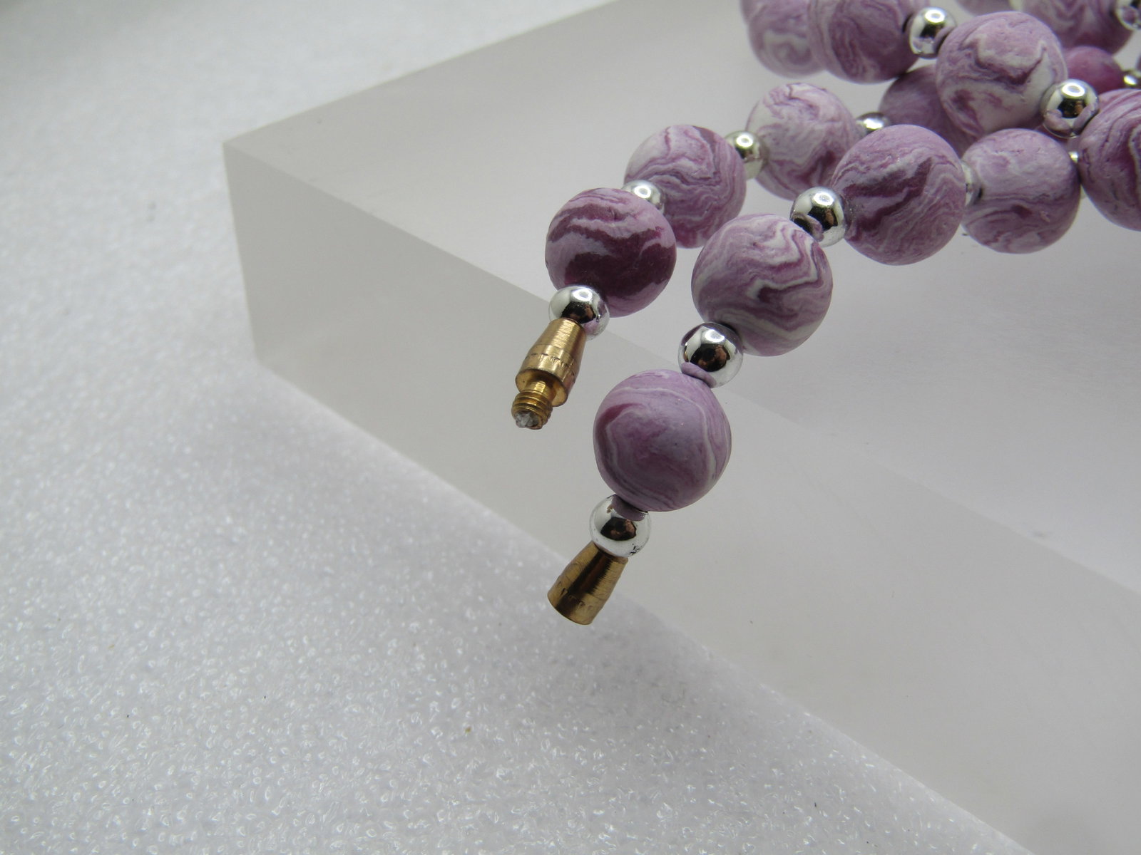 Sterling Lavender Purple Beaded Necklace,20", and Pierced Earrings 1990's - 6