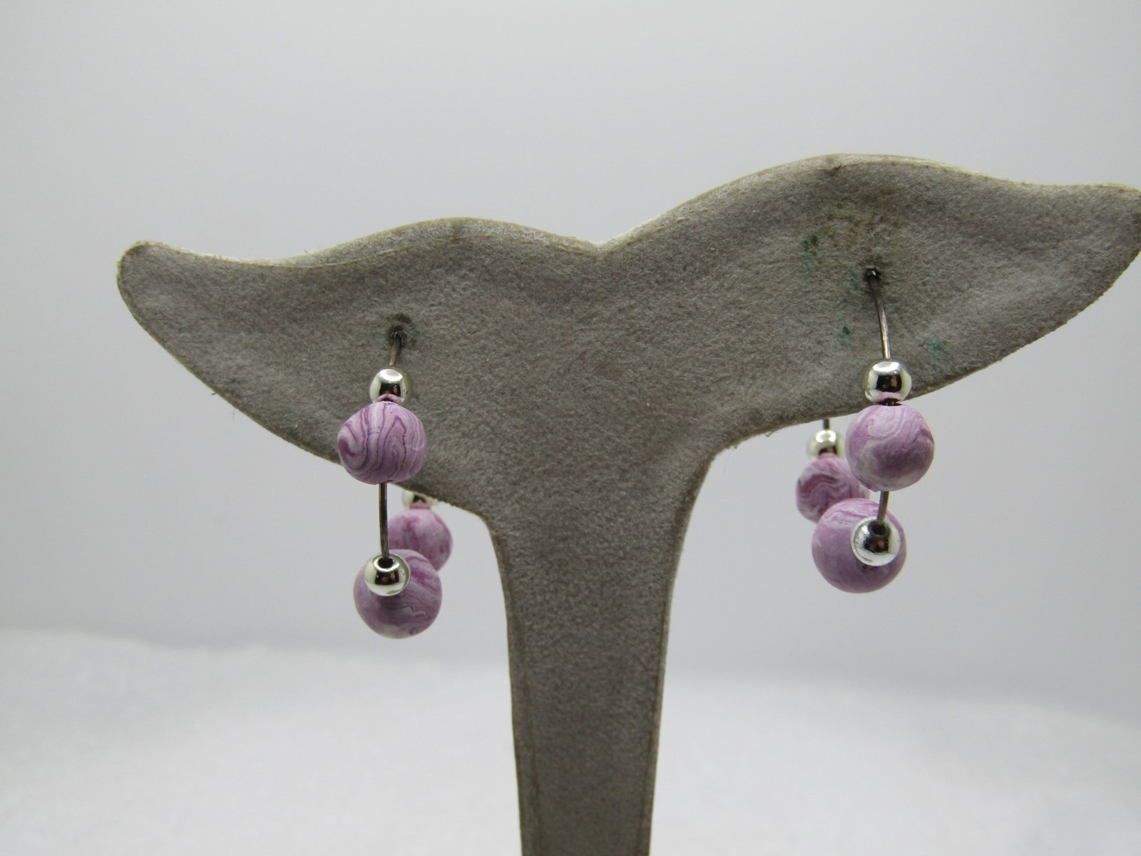 Sterling Lavender Purple Beaded Necklace,20", and Pierced Earrings 1990's - 7