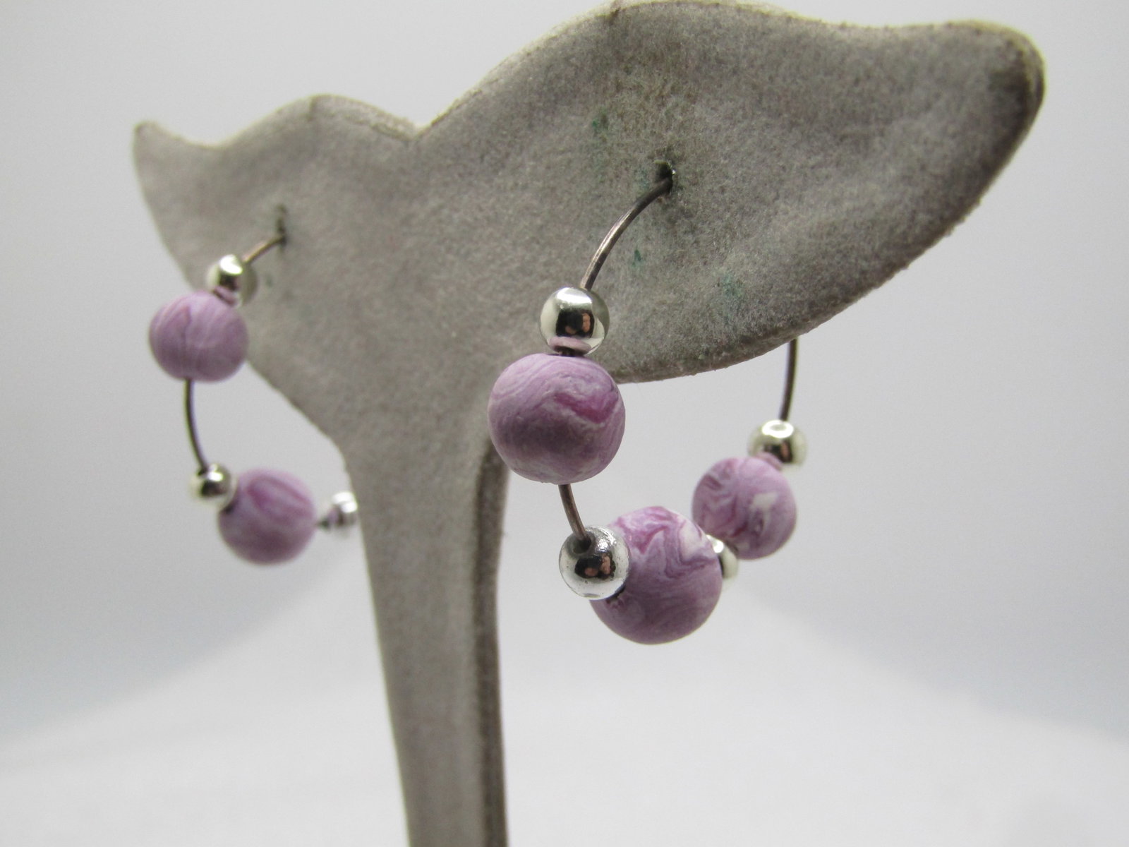 Sterling Lavender Purple Beaded Necklace,20", and Pierced Earrings 1990's - 8