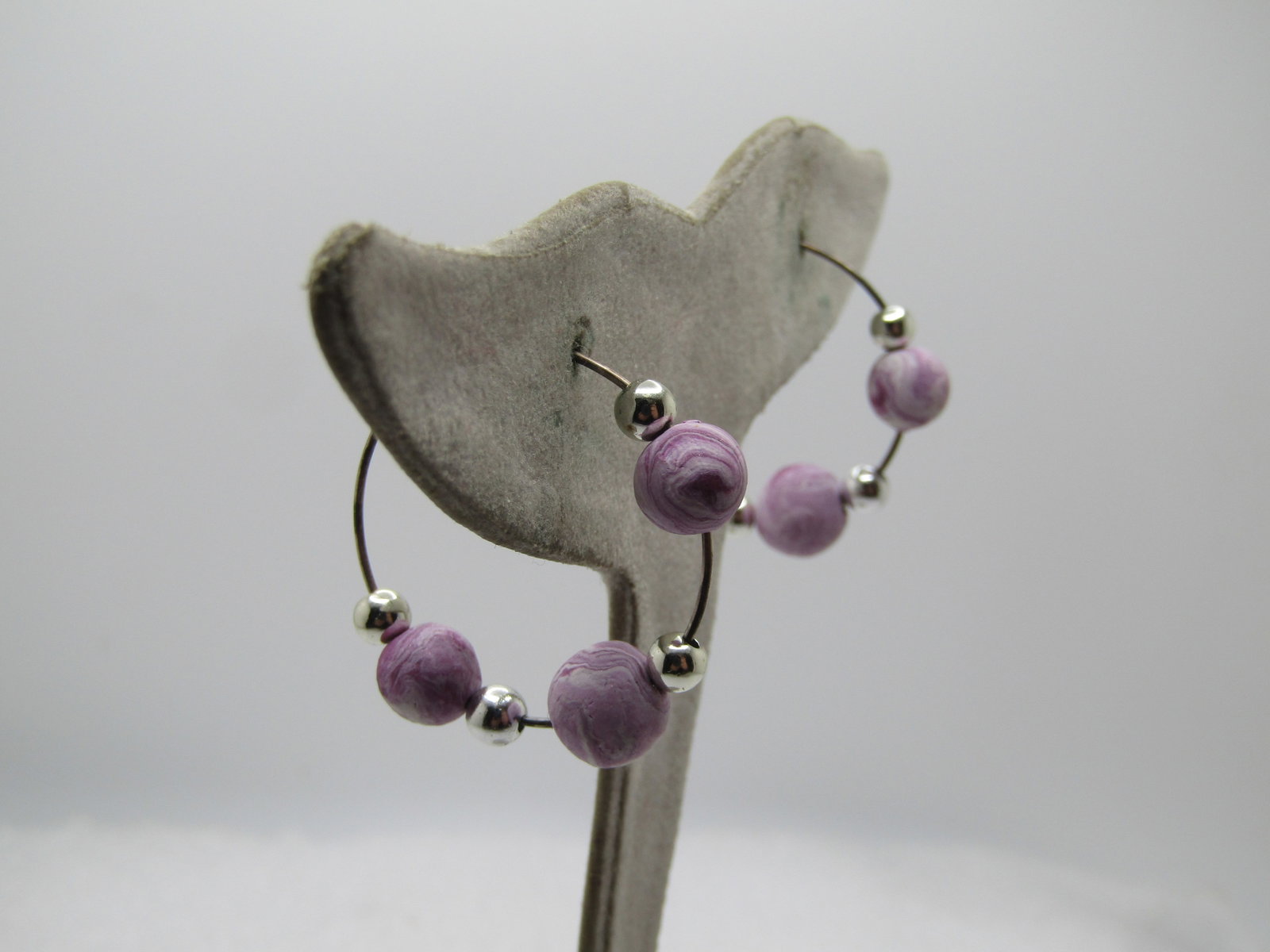 Sterling Lavender Purple Beaded Necklace,20", and Pierced Earrings 1990's - 9