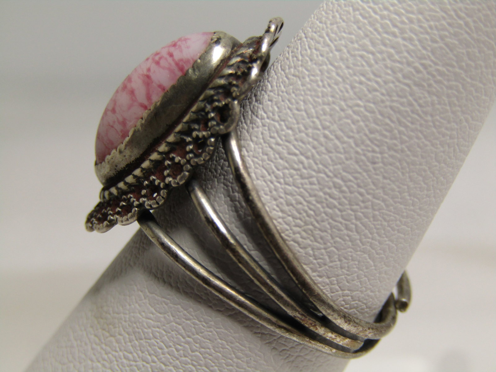 Vintage Sterling Pink Stone Ring, Beau Sterling, 1950's-1960's, Adjustable - 2