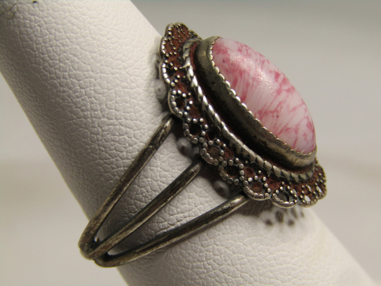 Vintage Sterling Pink Stone Ring, Beau Sterling, 1950's-1960's, Adjustable - 3