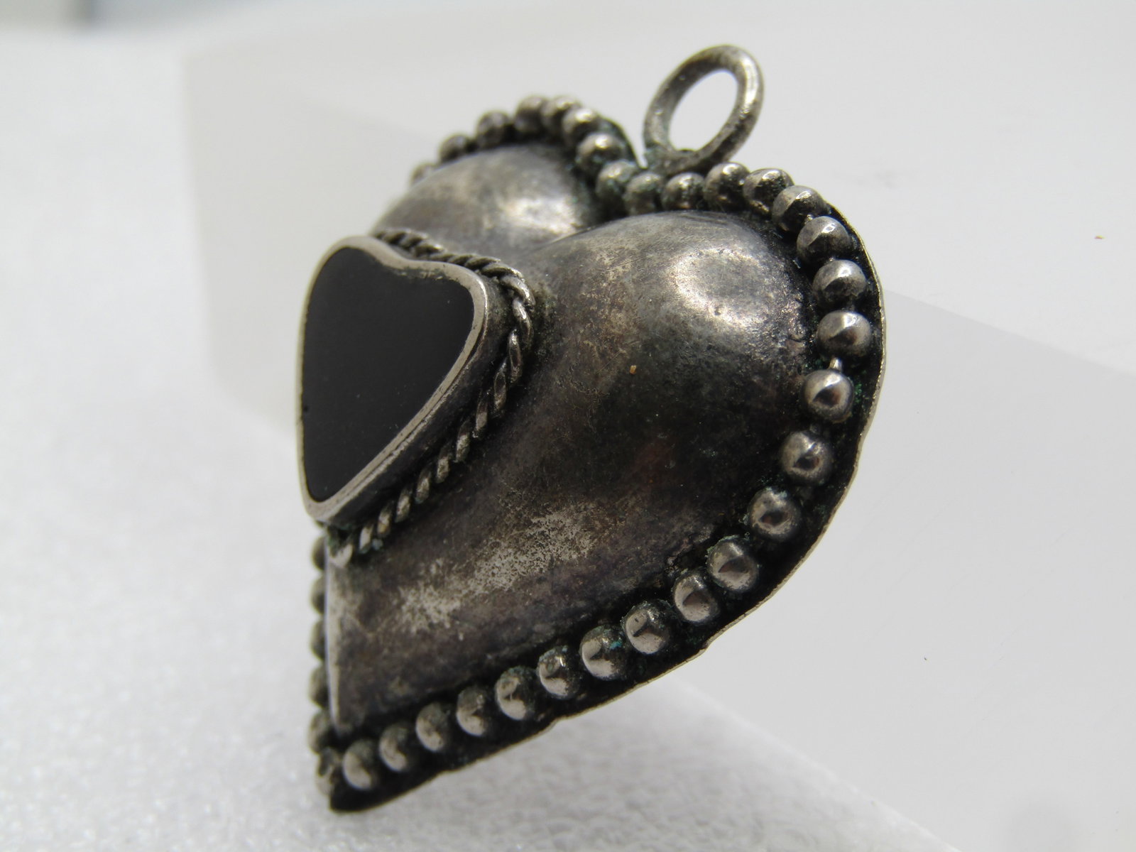 Vintage Double Heart Pendant, Silver Tone, 1.5", Southwestern Vibe, 1970's-1980's - 2