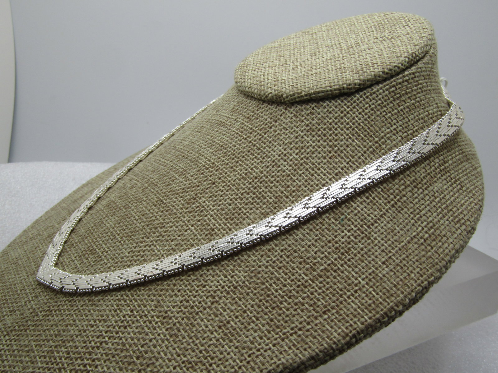 Sterling Silver Woven Sterling Necklace, V-Front, 17.5", 1990's, Signed - 2