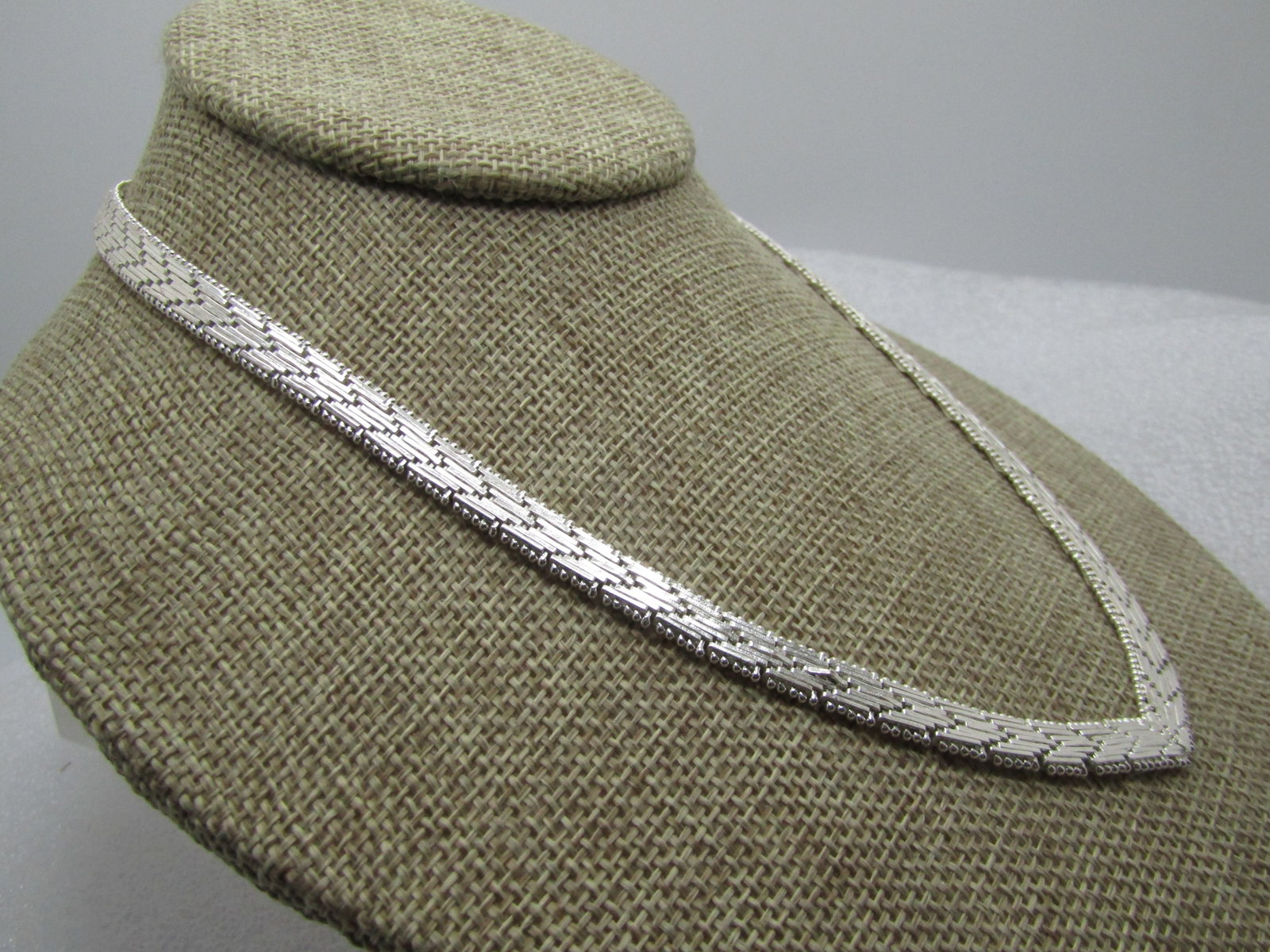 Sterling Silver Woven Sterling Necklace, V-Front, 17.5", 1990's, Signed - 3