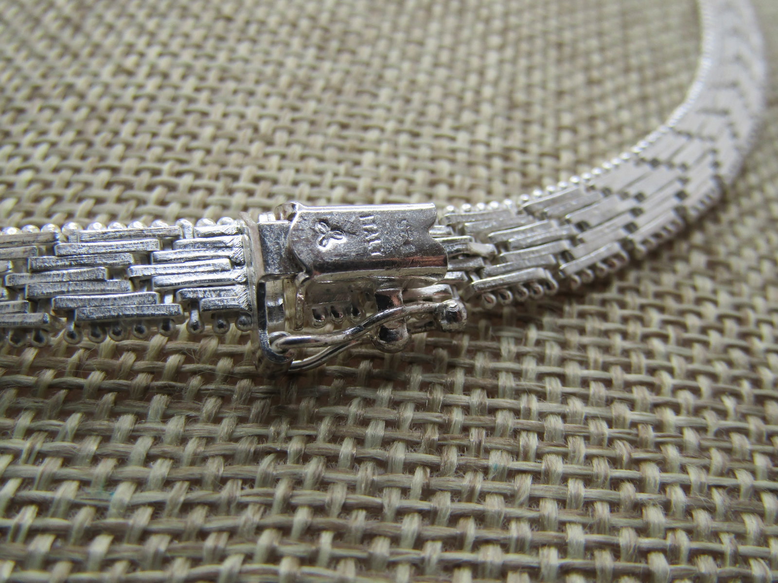 Sterling Silver Woven Sterling Necklace, V-Front, 17.5", 1990's, Signed - 4