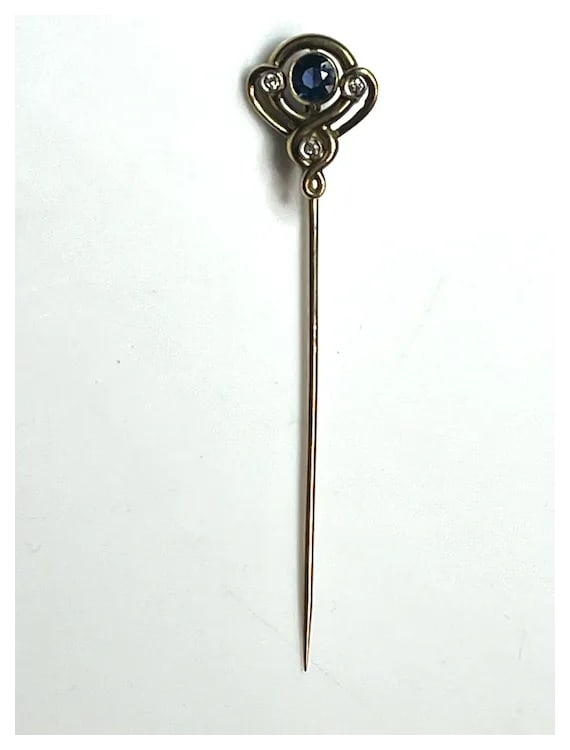 Vintage 14k Gold Sapphire and Diamond Stickpin - 2