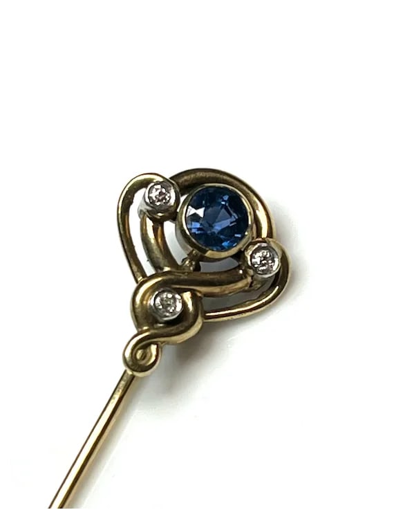 Vintage 14k Gold Sapphire and Diamond Stickpin - 3