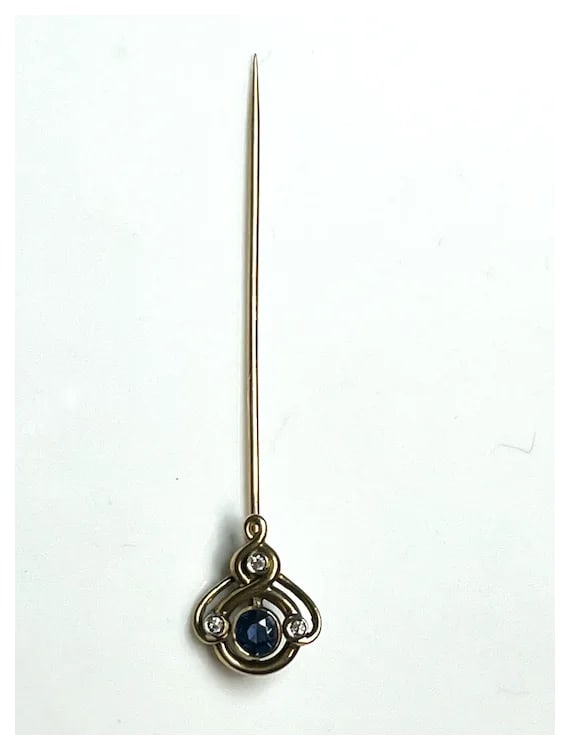 Vintage 14k Gold Sapphire and Diamond Stickpin - 4