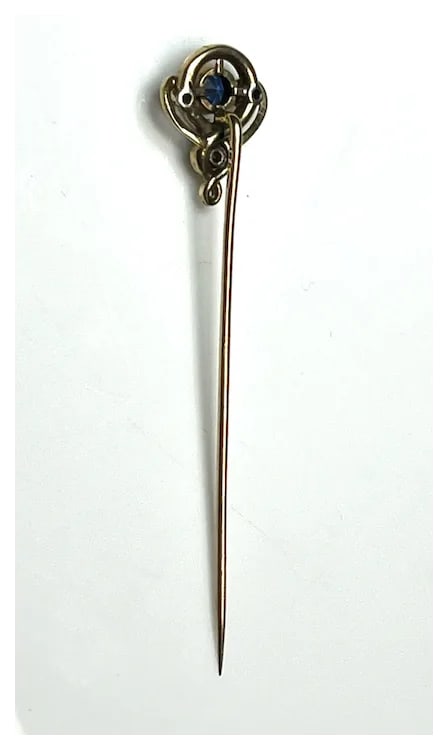 Vintage 14k Gold Sapphire and Diamond Stickpin - 5