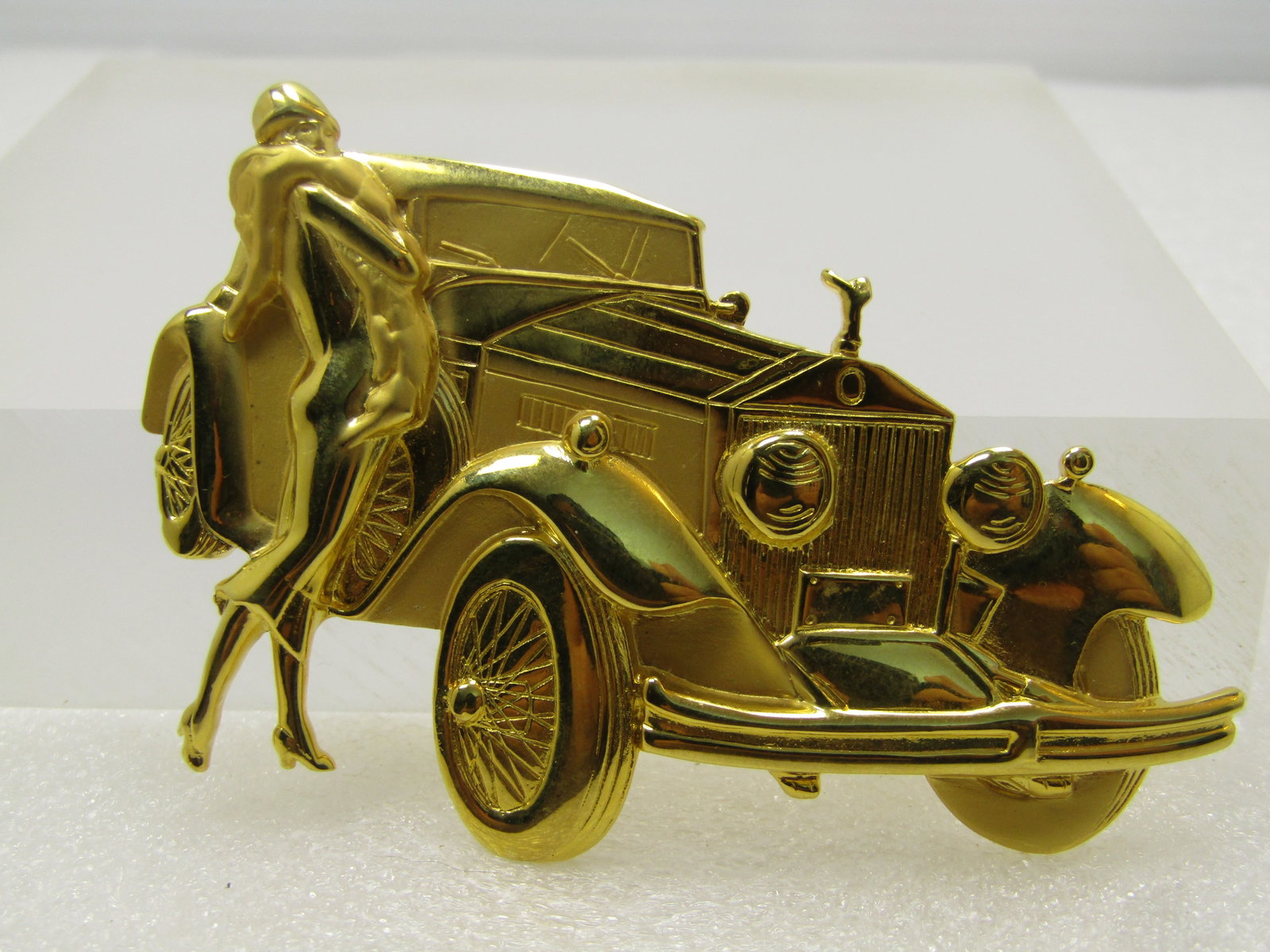 Vintage Deco Themed Flapper Rollls Roye Brooch, Park Lane/JJ Signed, 1980's: Title: Vintage Deco Themed Flapper Rollls Roye Brooch, Park Lane/JJ Signed, 1980's Description: Vintage Deco Themed Flapper Rollls Roye Brooch, Park Lane/JJ Signed, 1980's. This is both shiny a2.75" l