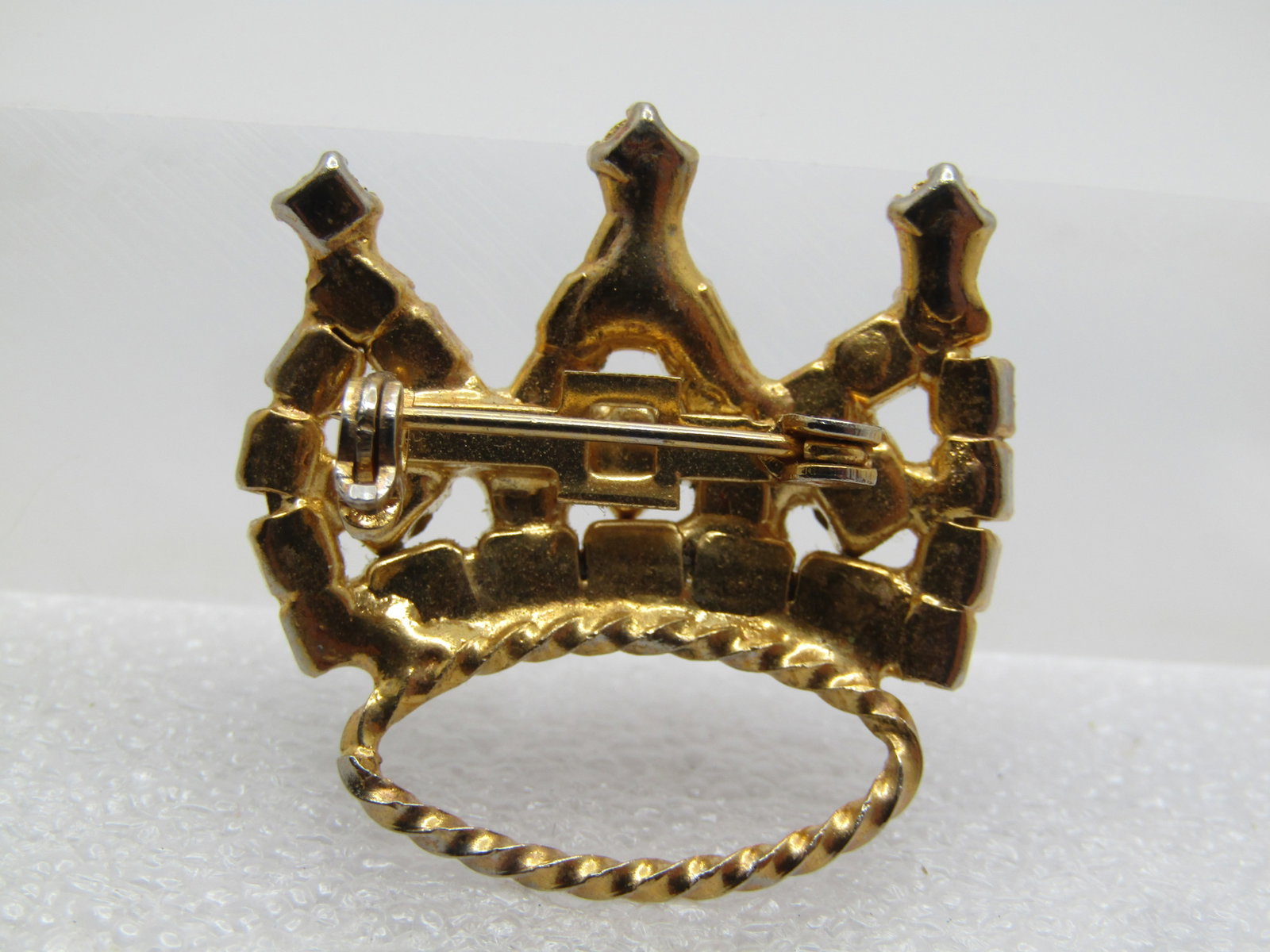 Vintage Rhinestone Crown Brooch, Red/White/Clear, 1970's-1980's - 4