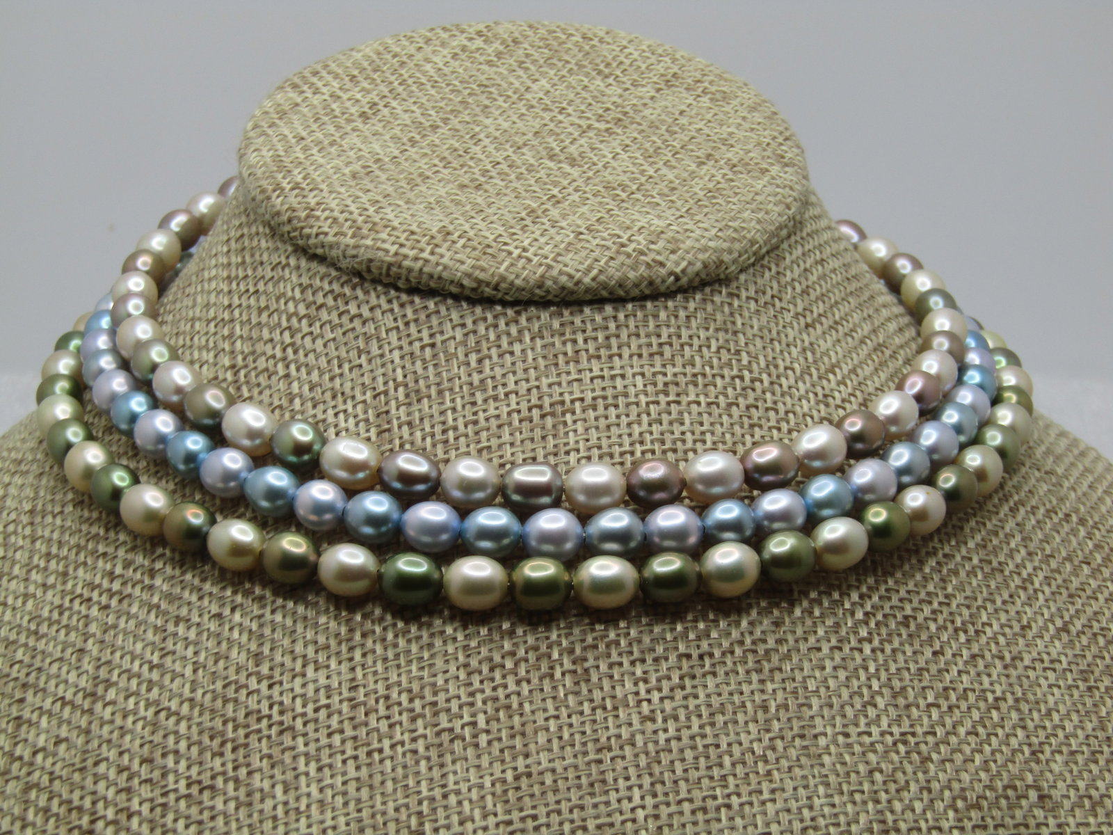 Vintage Three Tahitian Style Pearl Coiled Collar Necklace, 14", 1990's - 2