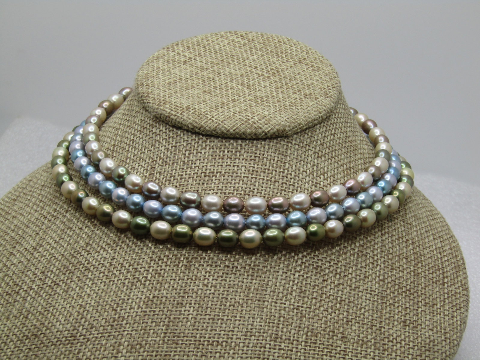 Vintage Three Tahitian Style Pearl Coiled Collar Necklace, 14", 1990's - 3