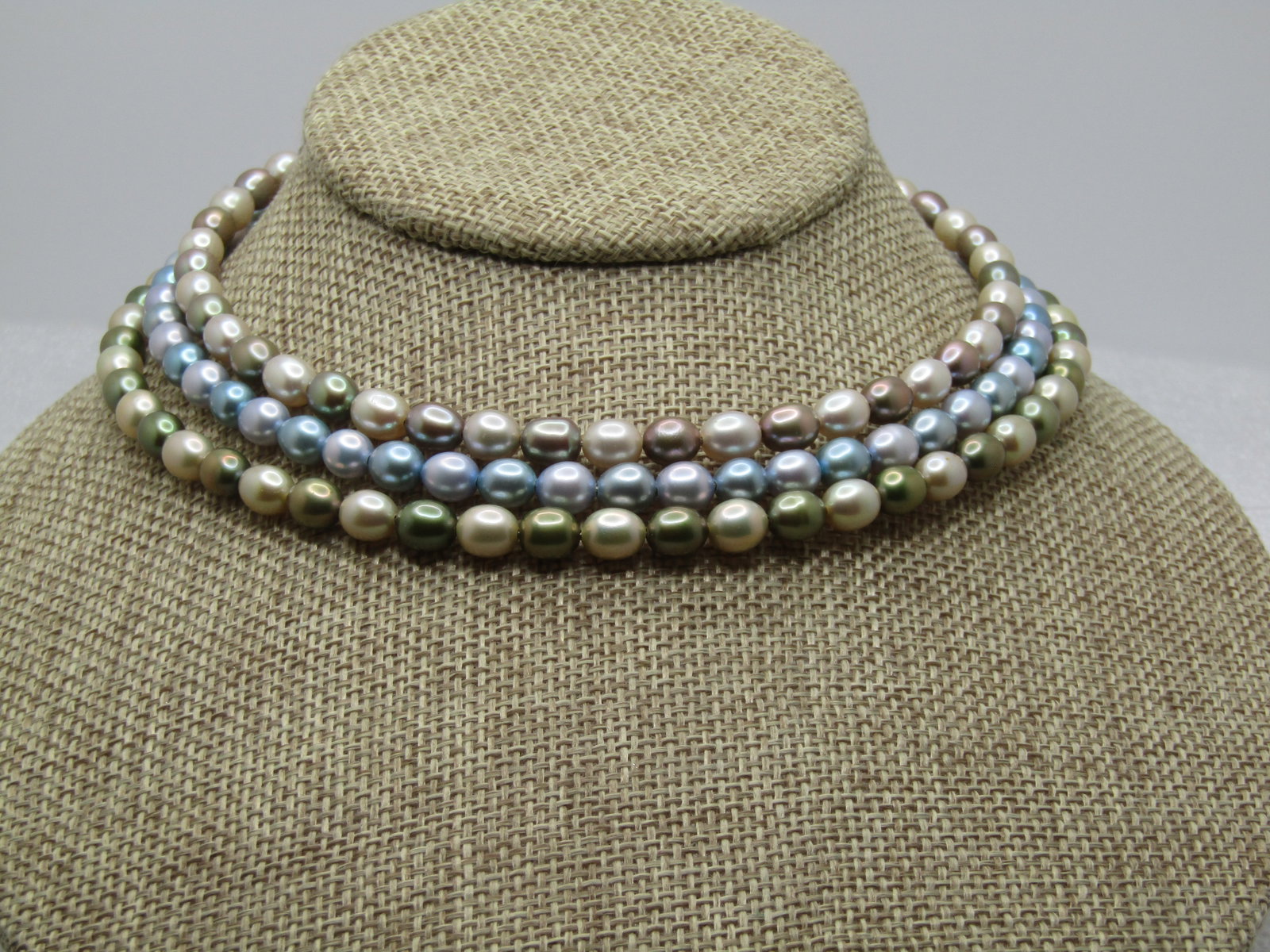 Vintage Three Tahitian Style Pearl Coiled Collar Necklace, 14", 1990's - 4