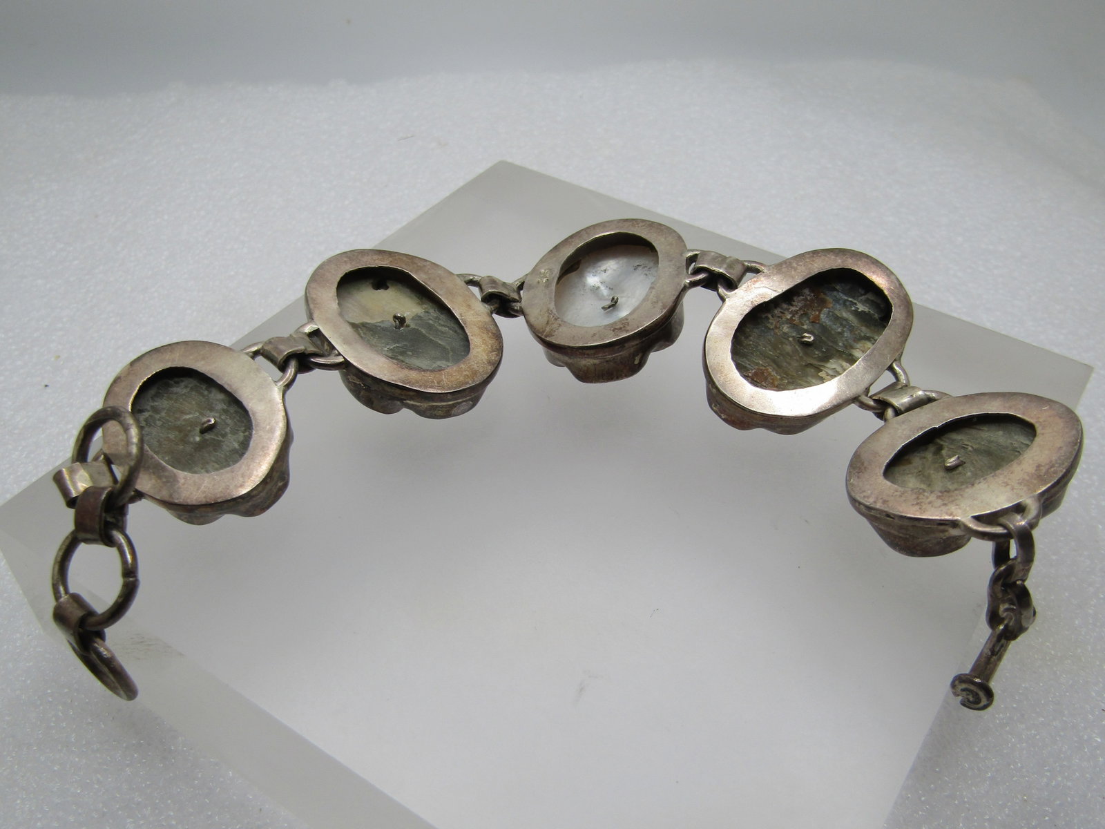 Vintage Sterling MOP Floral Bracelet, 8", Toggle Clasp, 1970's-1980's - 5