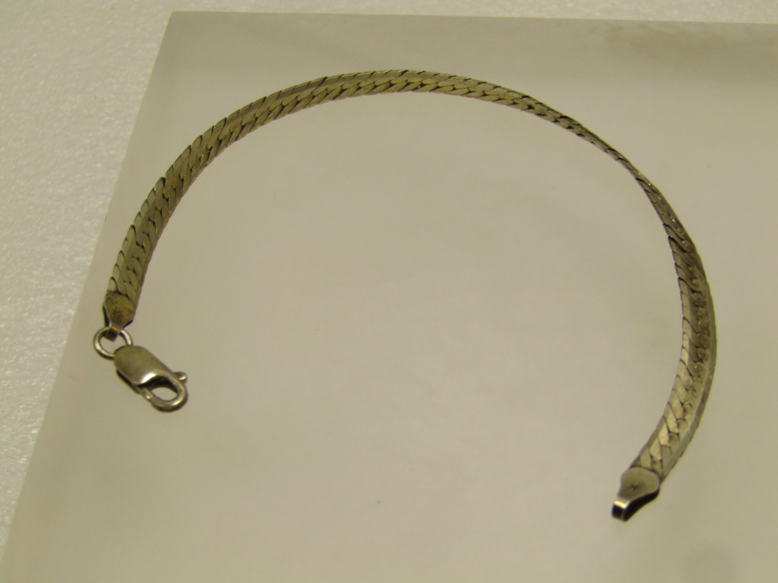 Vintage Sterling Herringbone Bracelet, 4mm, 6.75", 1980's-1990's, Signed - 4