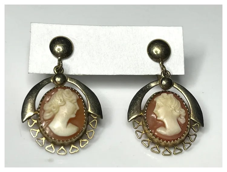 Vintage Screw Back Cameo 12k GF Earrings - 2