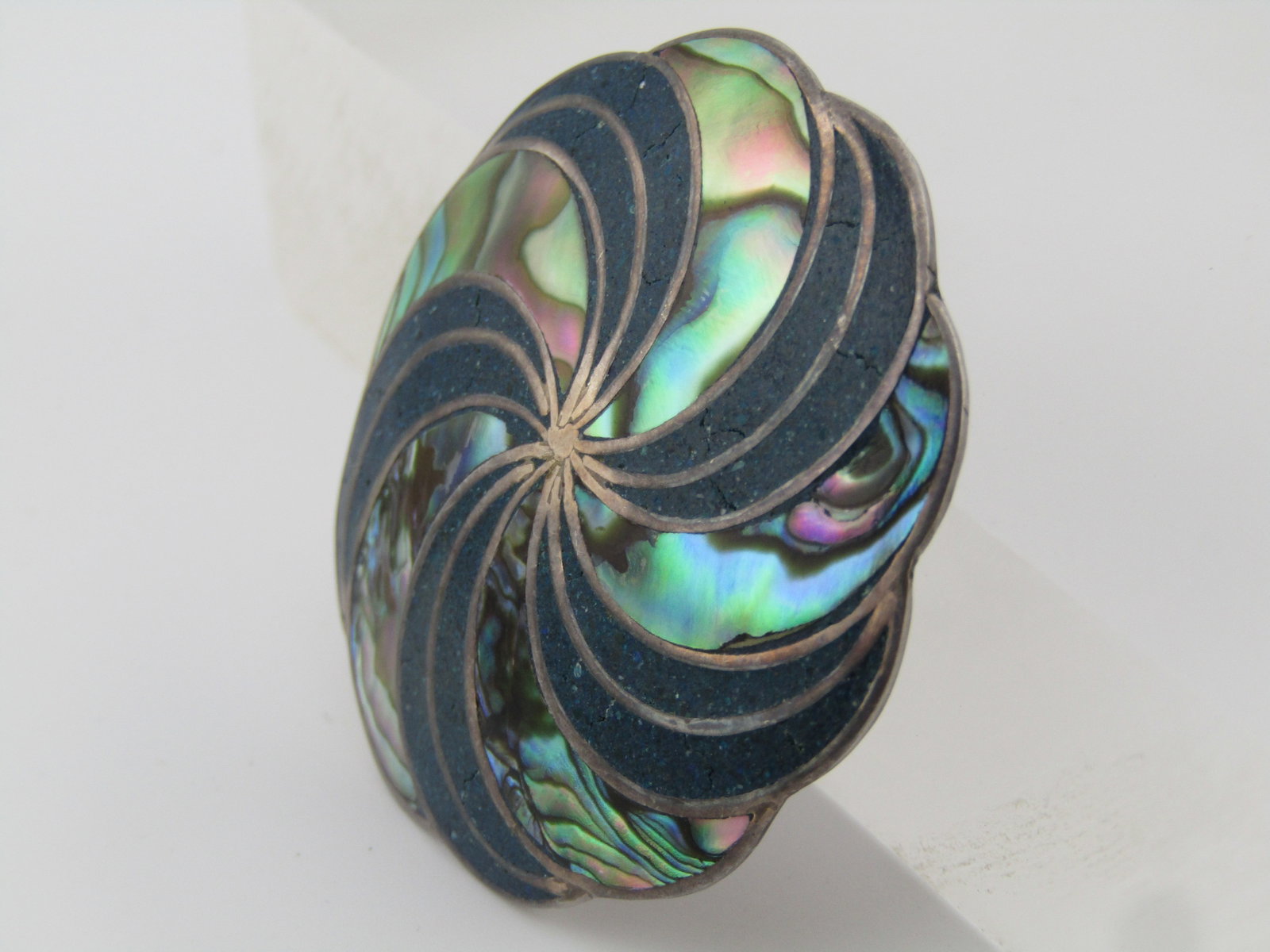 Vintage Sterling Inlaid Abalone and Turquoise Chip Brooch/Pendant, A. Garcia, Taxco, MX. - 2