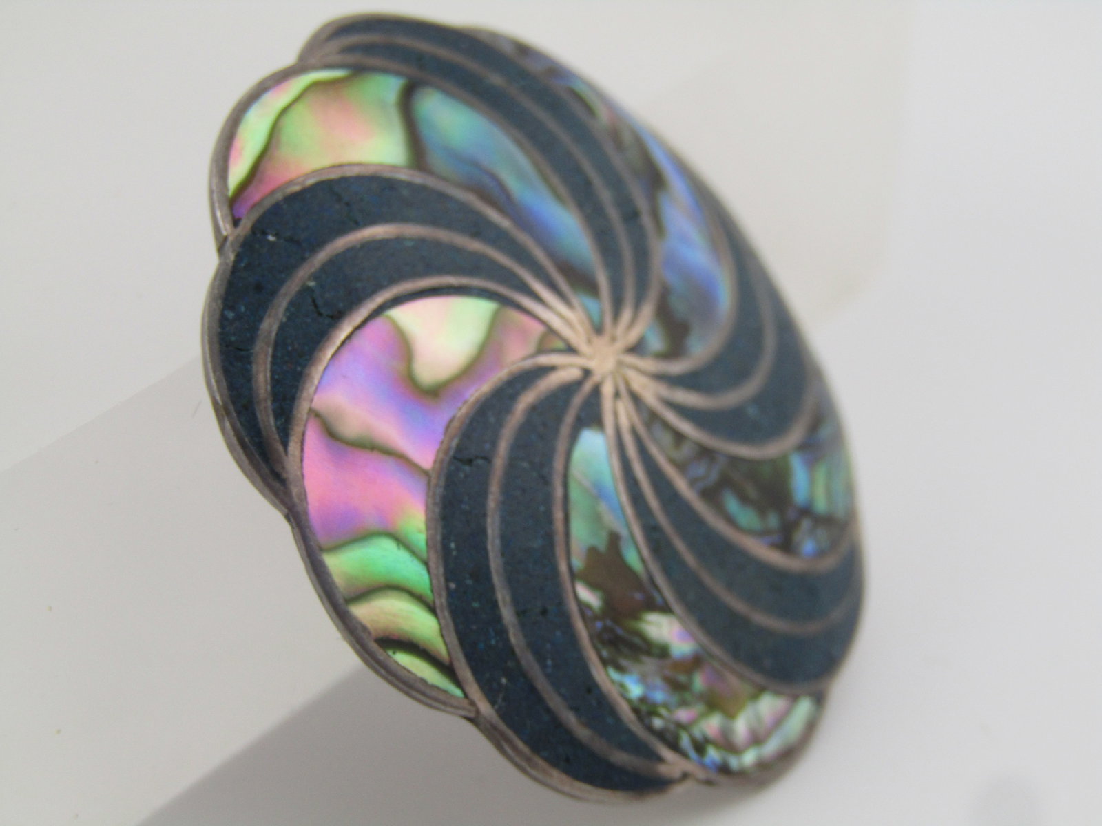 Vintage Sterling Inlaid Abalone and Turquoise Chip Brooch/Pendant, A. Garcia, Taxco, MX. - 3