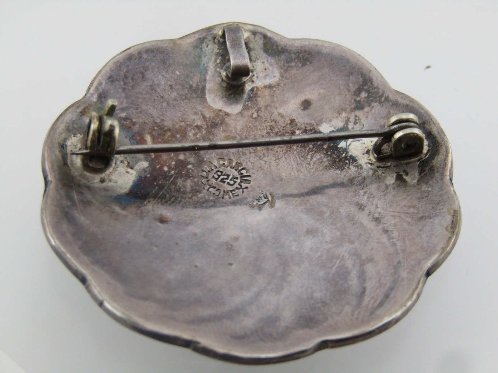 Vintage Sterling Inlaid Abalone and Turquoise Chip Brooch/Pendant, A. Garcia, Taxco, MX. - 4