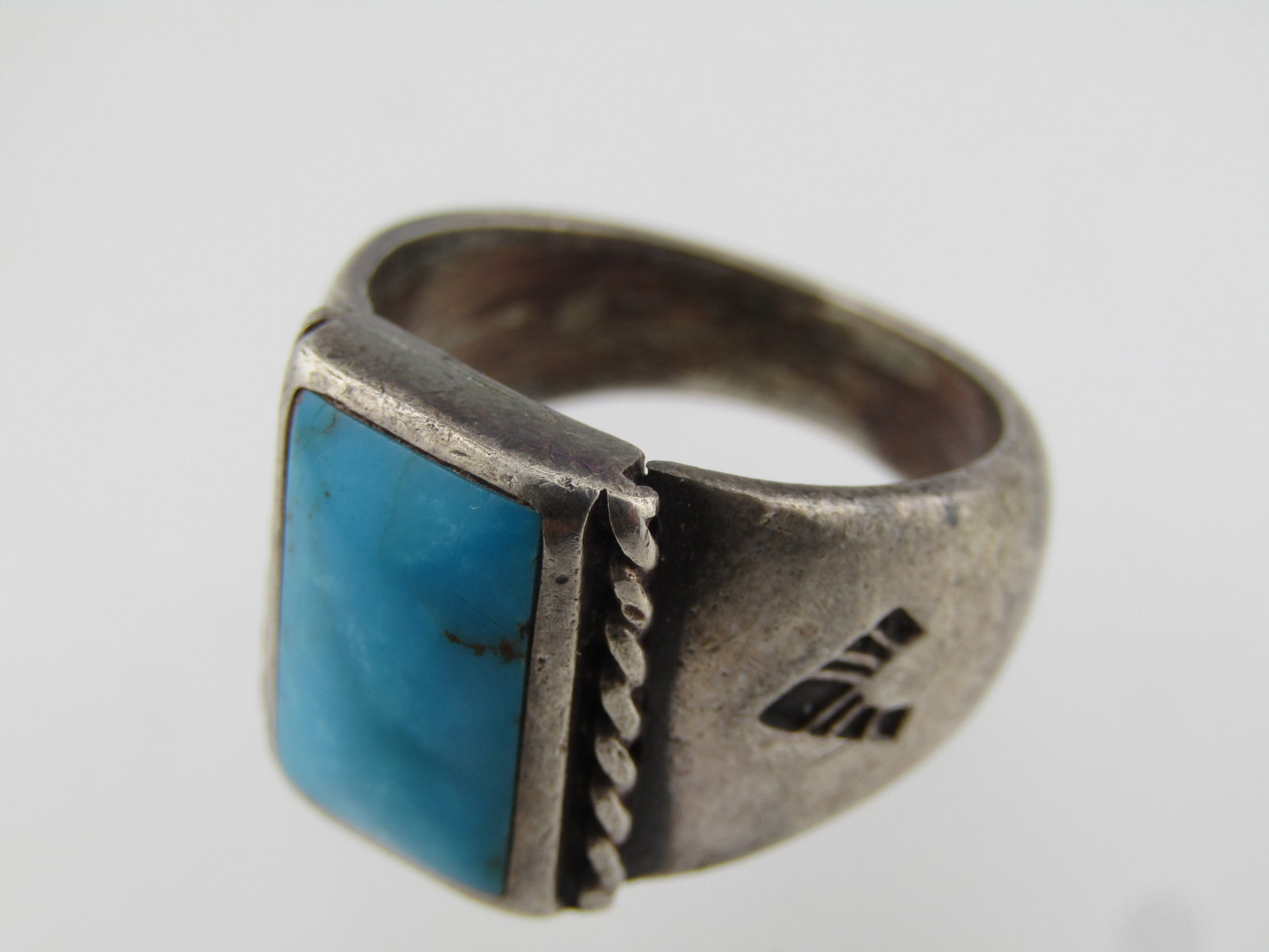 Vintage Sterling Southwestern Turquoise Ring, Sz. 8, 1960's-1970's. - 5