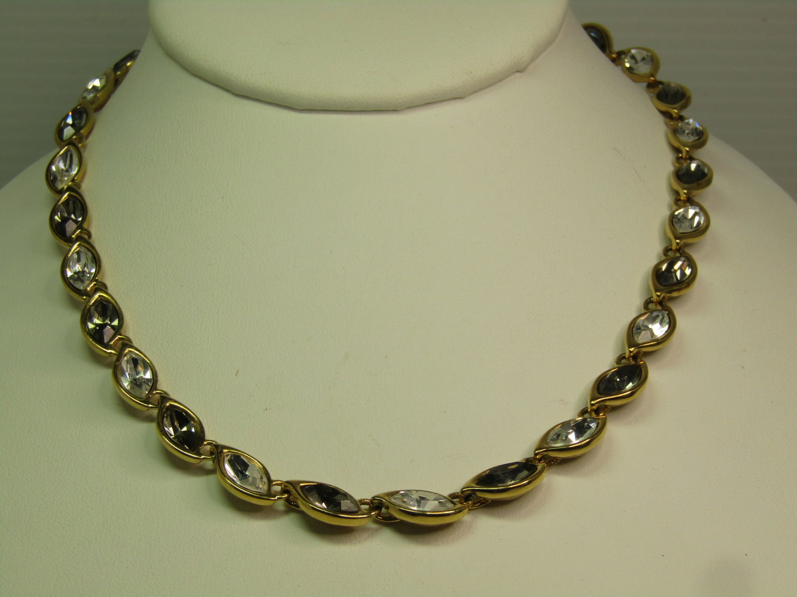 Vintage Monet Clear and Smoky Rhinestone Necklace, 17", 1970's-1980's - 2