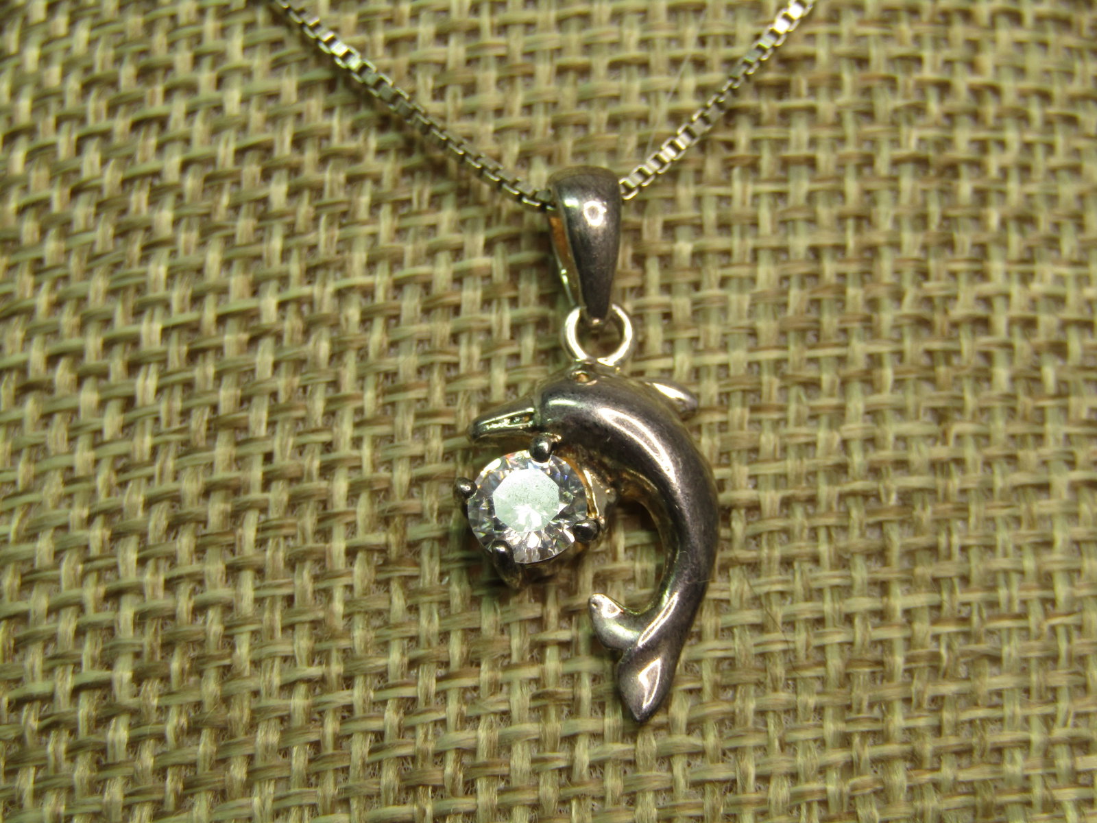 Vintage Sterling Glass Stone Dolphin Necklace, 20", 1990's - 2
