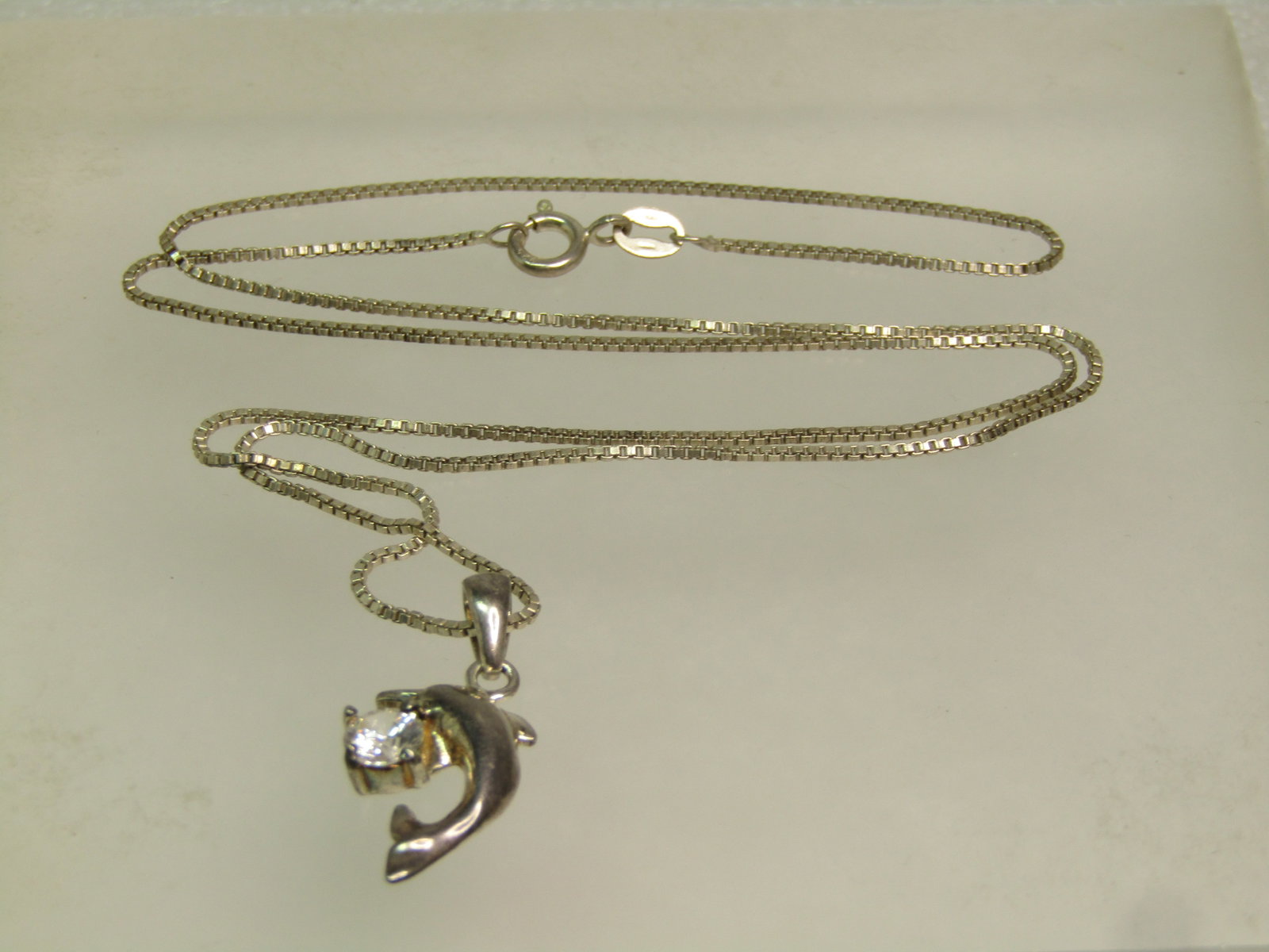 Vintage Sterling Glass Stone Dolphin Necklace, 20", 1990's - 3