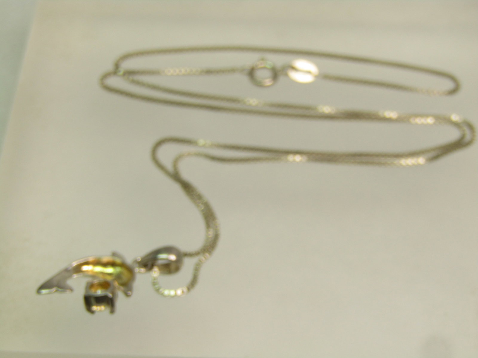 Vintage Sterling Glass Stone Dolphin Necklace, 20", 1990's - 4