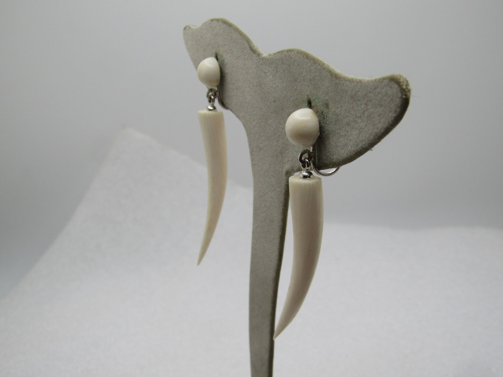 Vintage Sterling Italian Horn Stud/Dro Earrings, Screwback, 1970's - 2