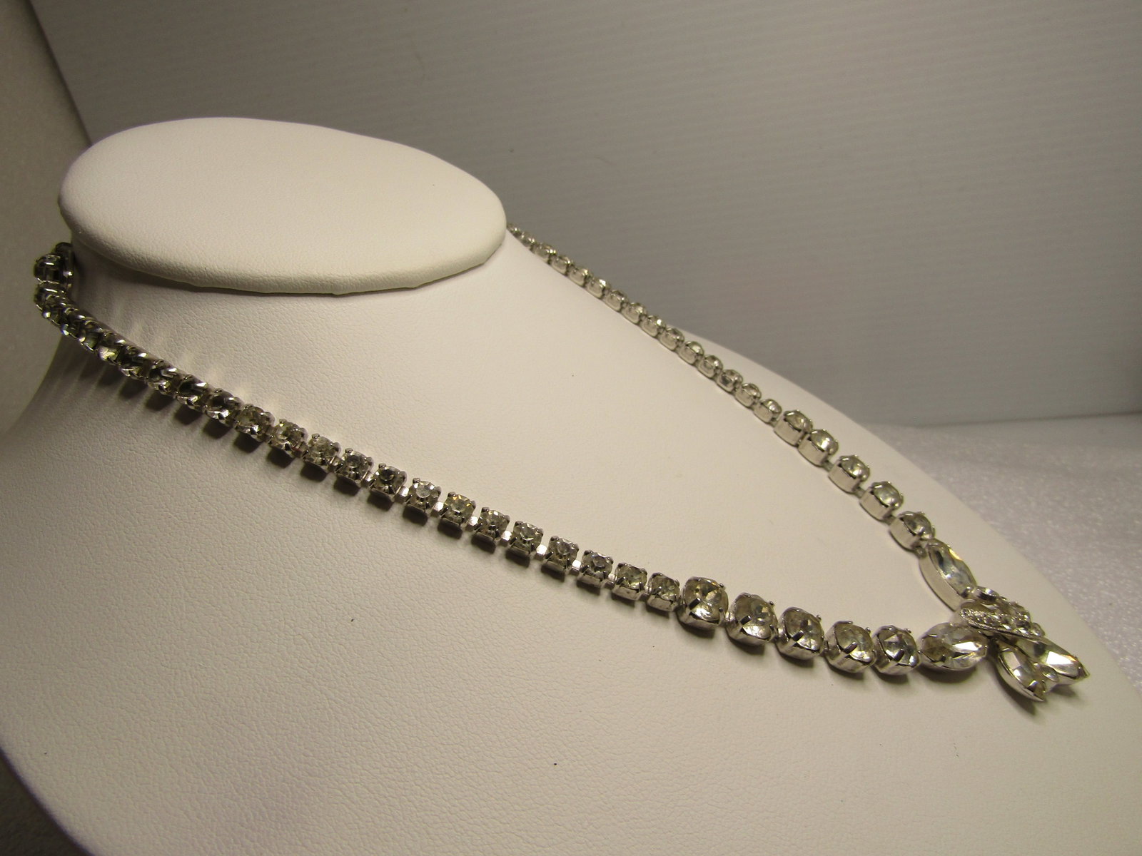 Vintage Eisenberg Rhinestone Necklace, Marquise Drop, 17", Mid-Century - 2