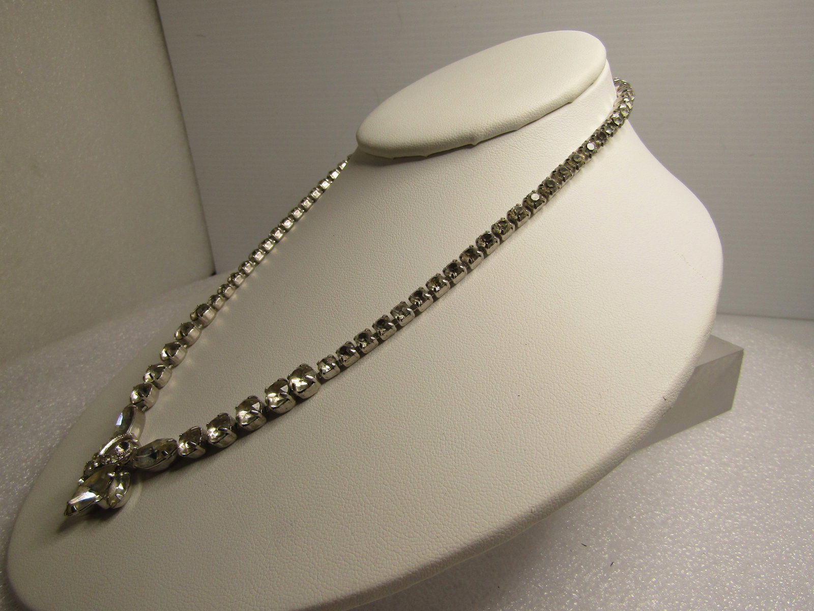 Vintage Eisenberg Rhinestone Necklace, Marquise Drop, 17", Mid-Century - 3
