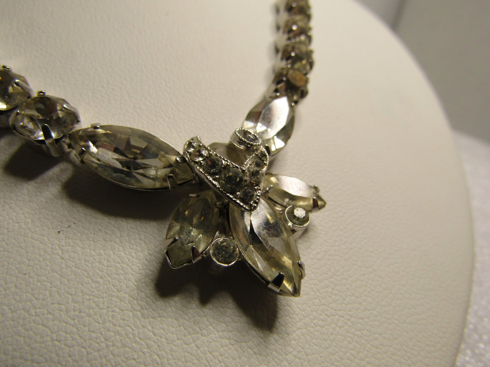 Vintage Eisenberg Rhinestone Necklace, Marquise Drop, 17", Mid-Century - 4