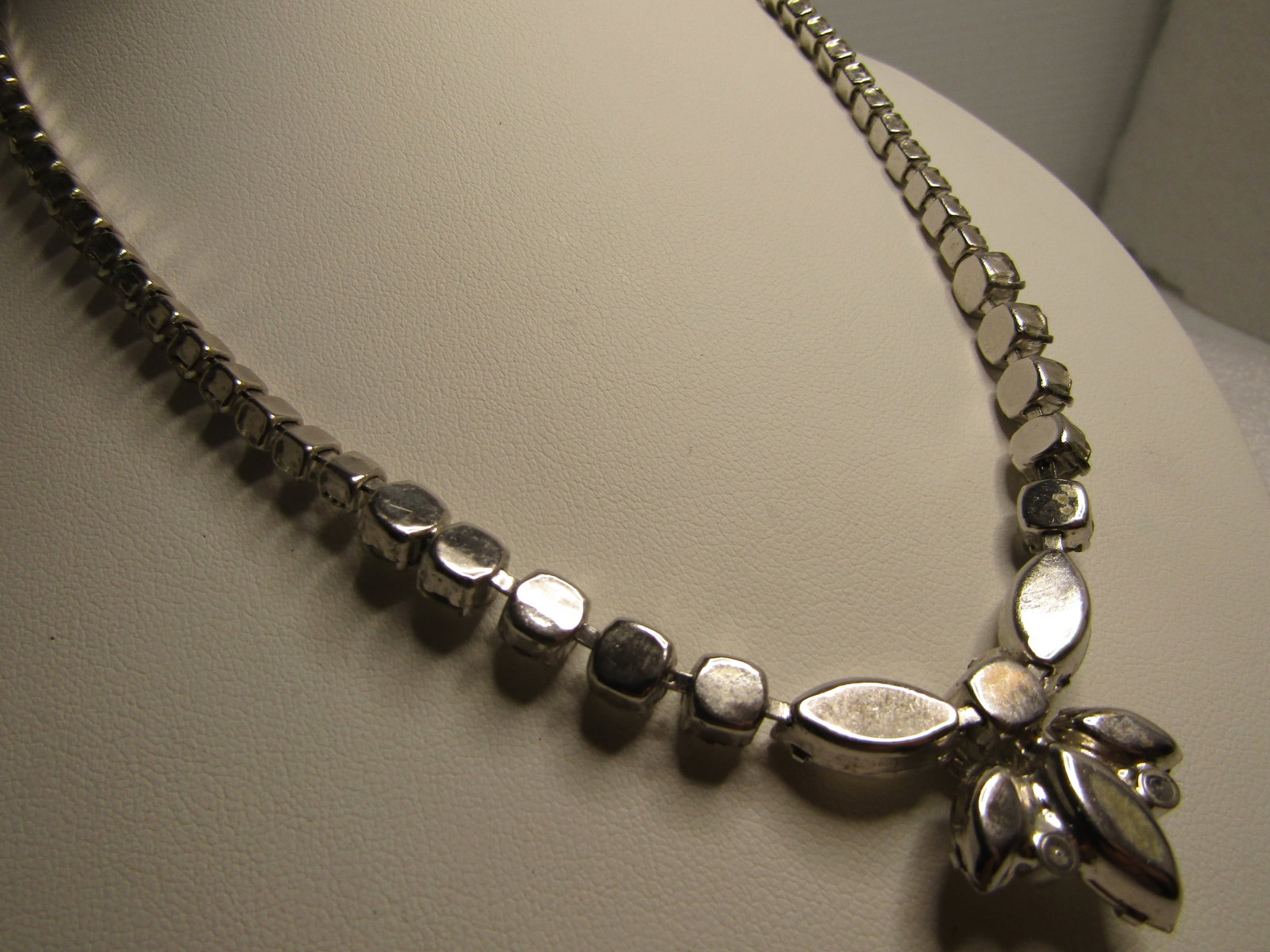 Vintage Eisenberg Rhinestone Necklace, Marquise Drop, 17", Mid-Century - 5