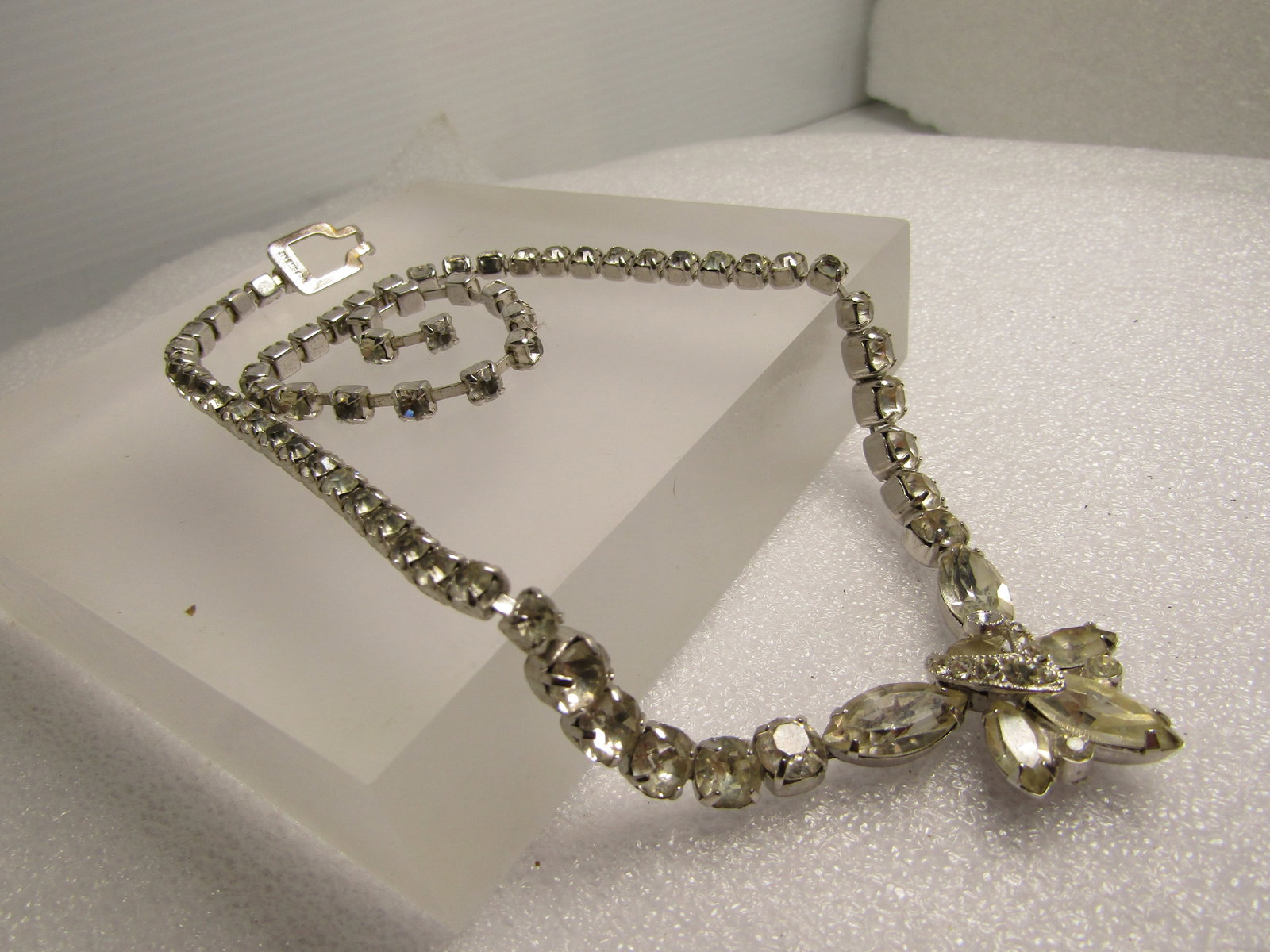 Vintage Eisenberg Rhinestone Necklace, Marquise Drop, 17", Mid-Century - 6