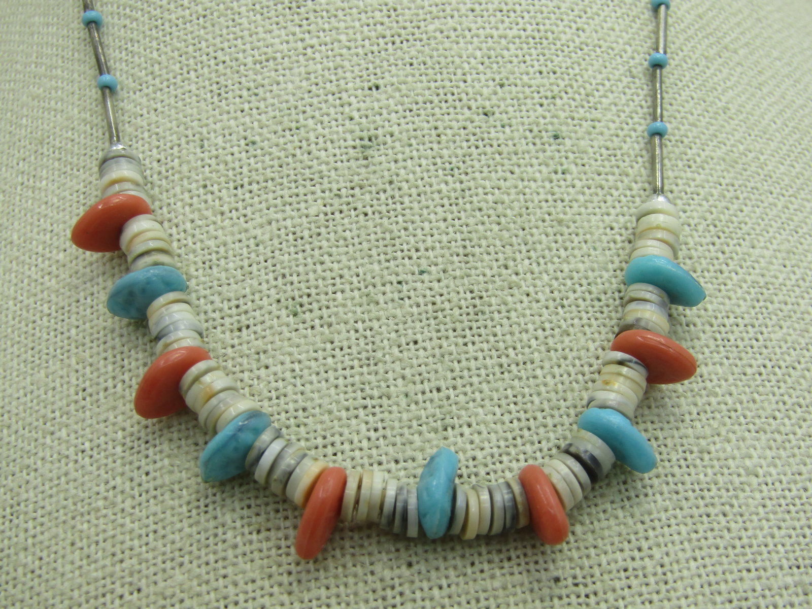 Vintage Southwestern Puka and Faux Coral Turquoise Necklace, 14" - 3