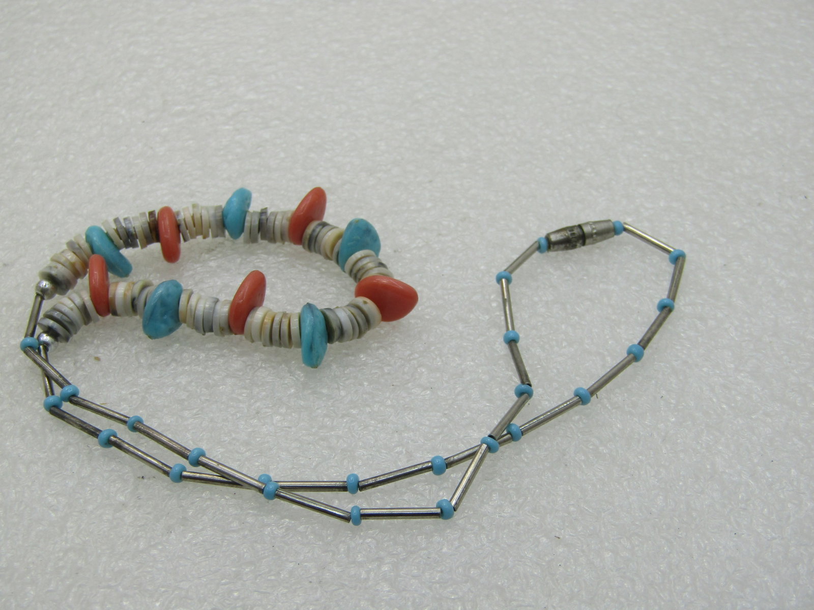 Vintage Southwestern Puka and Faux Coral Turquoise Necklace, 14" - 4