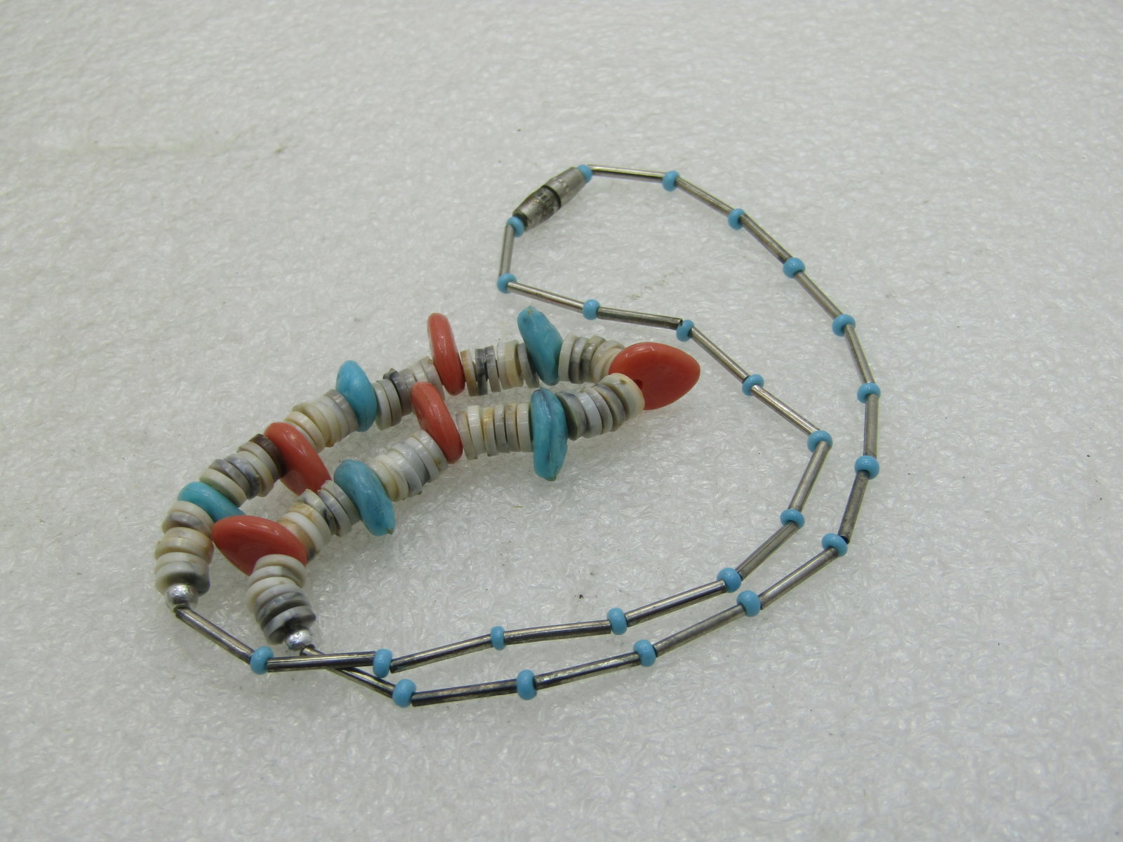 Vintage Southwestern Puka and Faux Coral Turquoise Necklace, 14" - 5