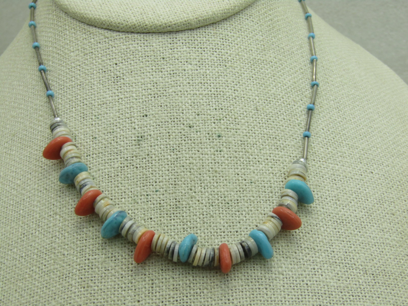 Vintage Southwestern Puka and Faux Coral Turquoise Necklace, 14" - 7