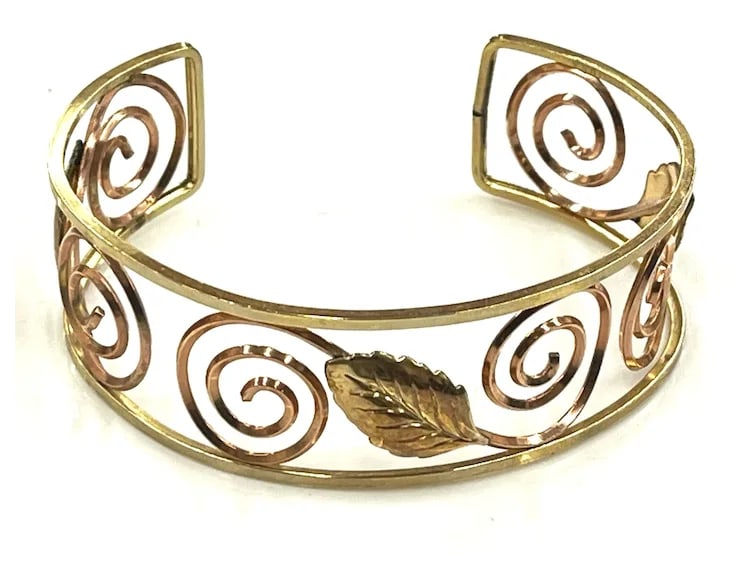 Vintage Probst 12K Gold Filled Bi Color Two Tone Botanical Swirl Wire Cuff Bracelet - 2