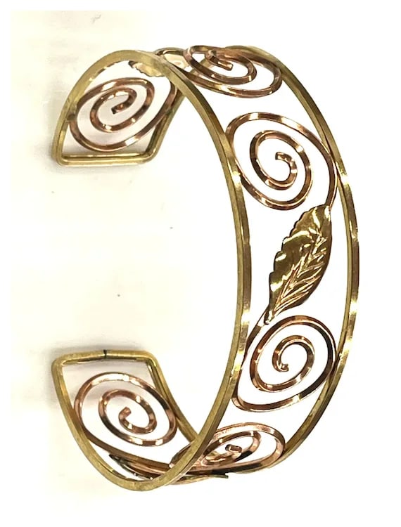 Vintage Probst 12K Gold Filled Bi Color Two Tone Botanical Swirl Wire Cuff Bracelet - 3