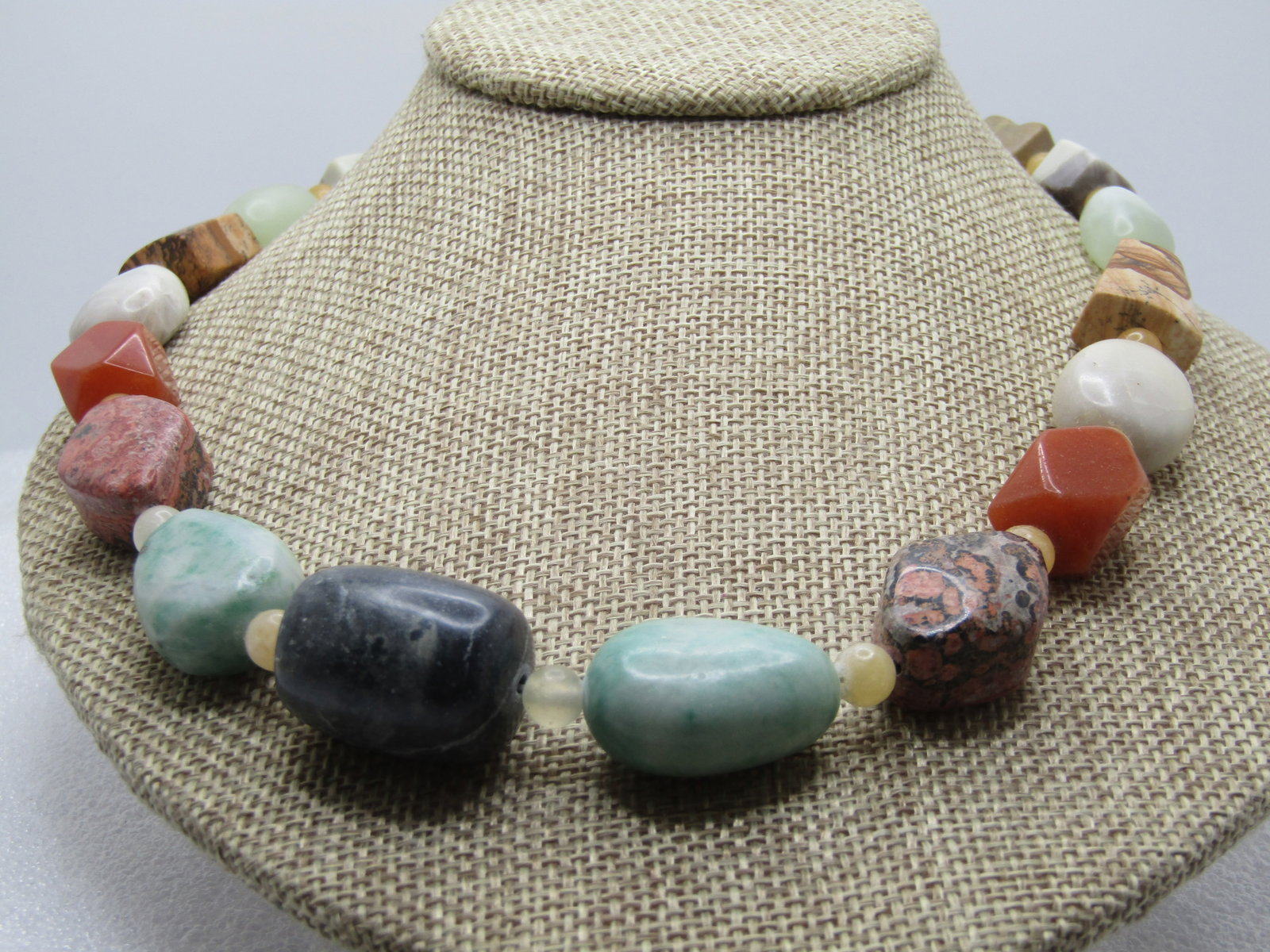 Jay King Mine Finds Necklace, Agates, Jasper, More. 22"-25", Sterling Hook Clasp, 1990's, Original - 2