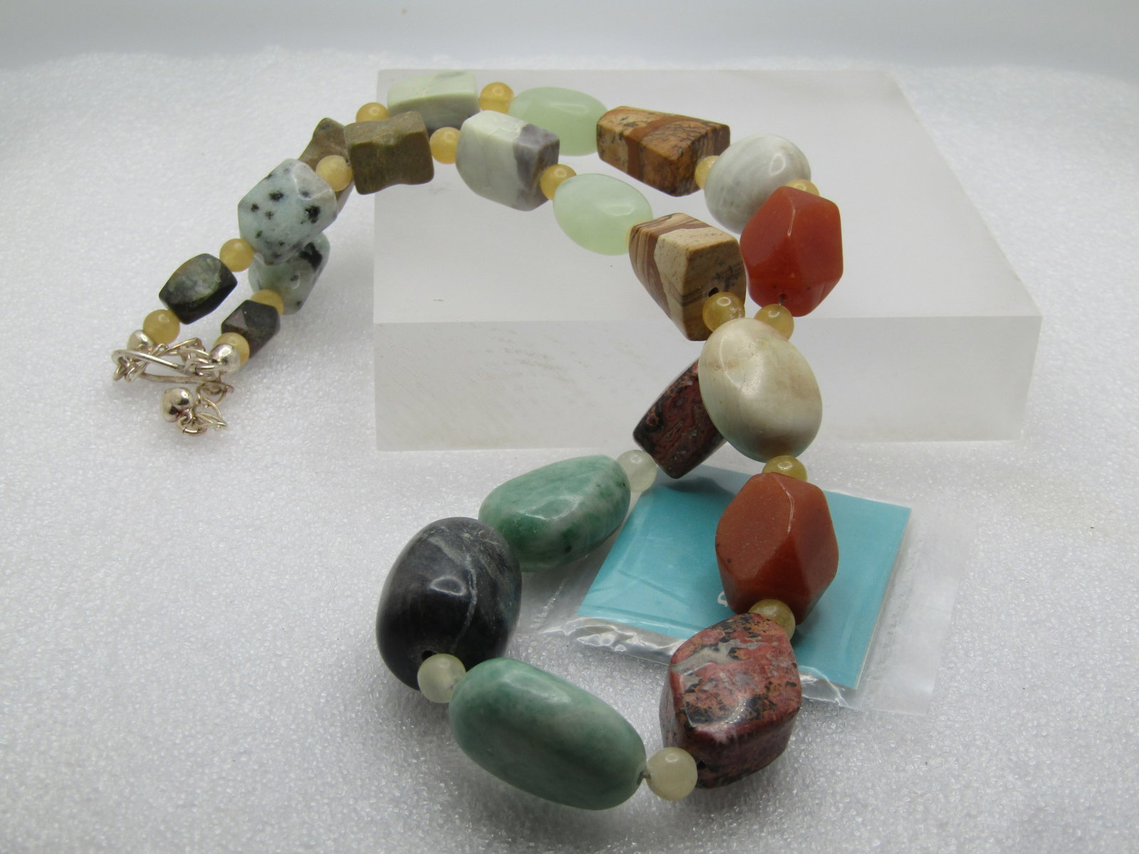 Jay King Mine Finds Necklace, Agates, Jasper, More. 22"-25", Sterling Hook Clasp, 1990's, Original - 4